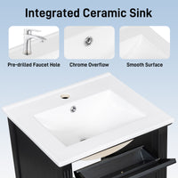 VanityFus 20-in Bathroom Vanity Black Single Sink Combo with Ceramic Top 1 Soft Close Door 1 Drawer Adjustable Shelves