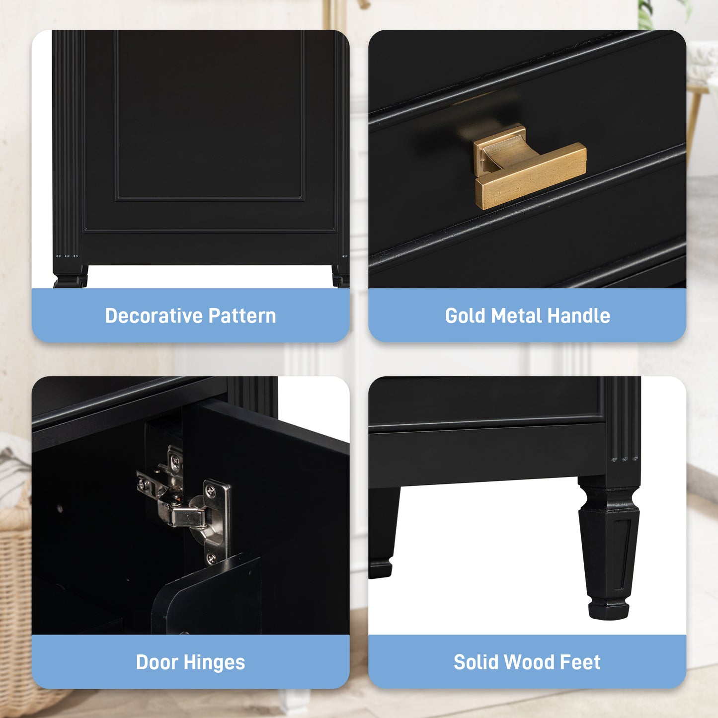 VanityFus 20-in Bathroom Vanity Black Single Sink Combo with Ceramic Top 1 Soft Close Door 1 Drawer Adjustable Shelves