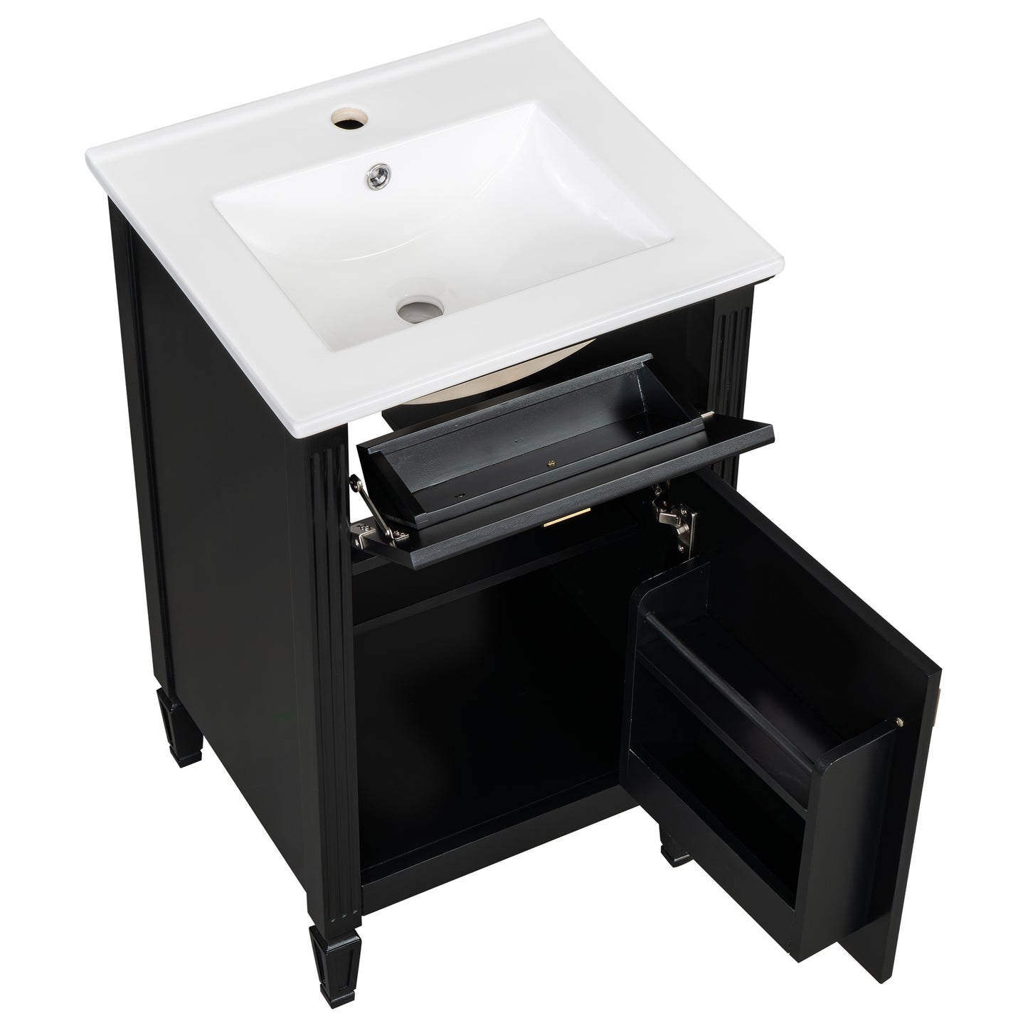 VanityFus 20-in Bathroom Vanity Black Single Sink Combo with Ceramic Top 1 Soft Close Door 1 Drawer Adjustable Shelves