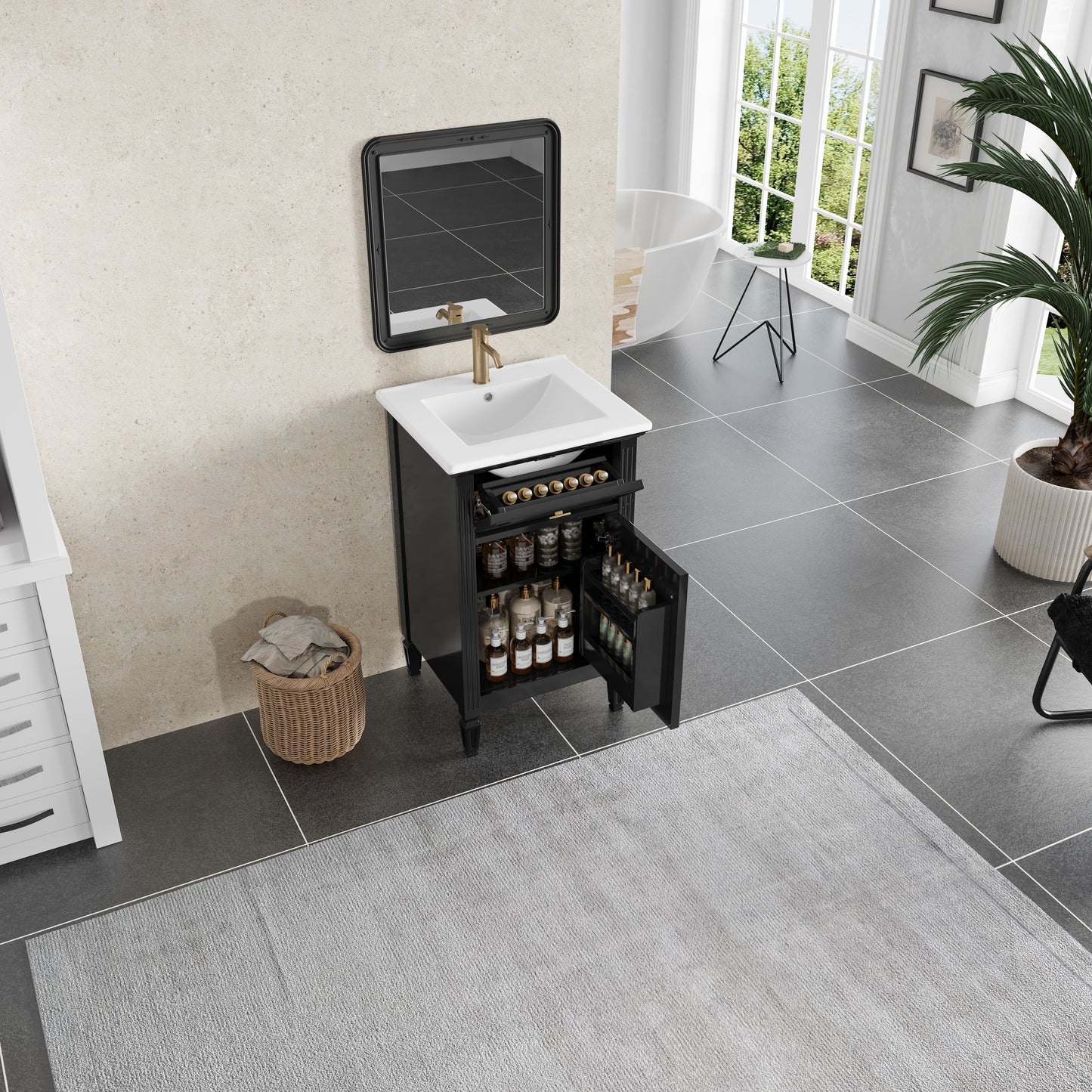 VanityFus 20-in Bathroom Vanity Black Single Sink Combo with Ceramic Top 1 Soft Close Door 1 Drawer Adjustable Shelves