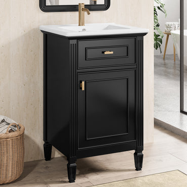 VanityFus 20-in Bathroom Vanity Black Single Sink Combo with Ceramic Top 1 Soft Close Door 1 Drawer Adjustable Shelves