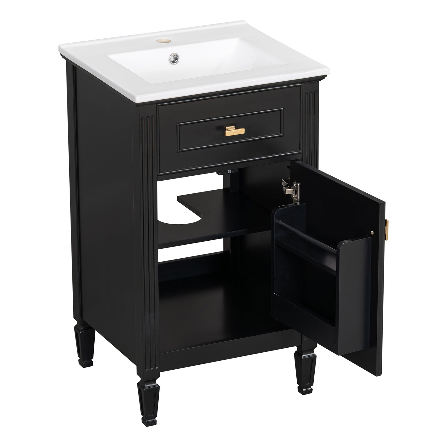 VanityFus 20-in Bathroom Vanity Black Single Sink Combo with Ceramic Top 1 Soft Close Door 1 Drawer Adjustable Shelves