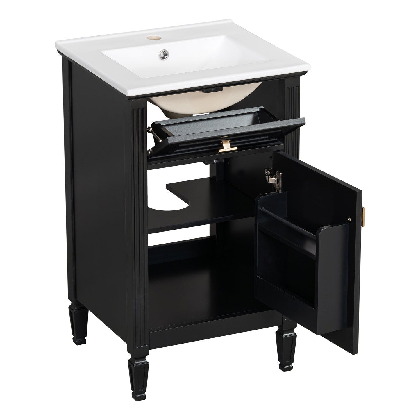 VanityFus 20-in Bathroom Vanity Black Single Sink Combo with Ceramic Top 1 Soft Close Door 1 Drawer Adjustable Shelves