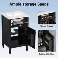 VanityFus 20-in Bathroom Vanity Black Single Sink Combo with Ceramic Top 1 Soft Close Door 1 Drawer Adjustable Shelves