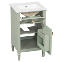 VanityFus 20-in Bathroom Vanity Green Single Sink Combo with Ceramic Top 1 Soft Close Door 1 Drawer Adjustable Shelves