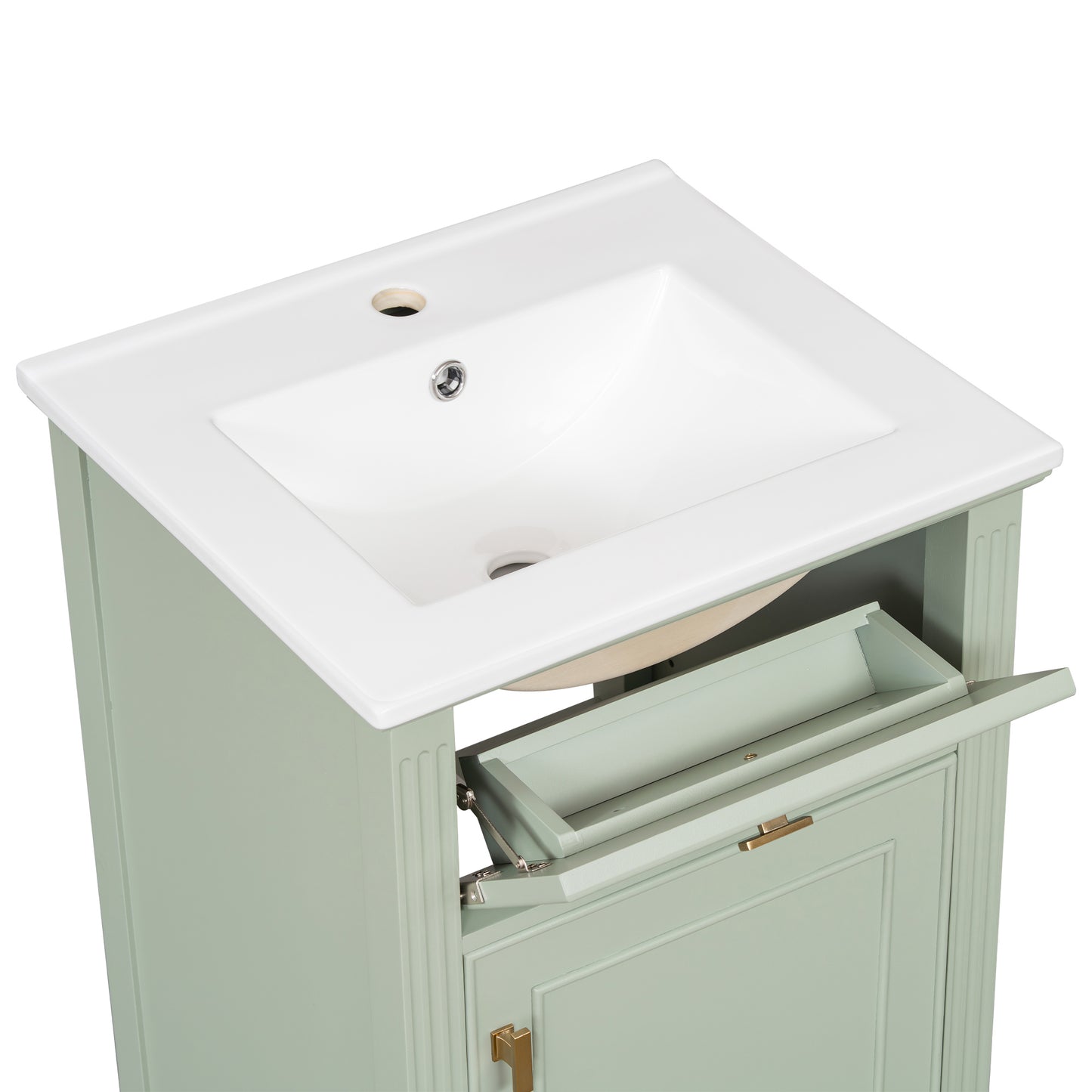 VanityFus 20-in Bathroom Vanity Green Single Sink Combo with Ceramic Top 1 Soft Close Door 1 Drawer Adjustable Shelves