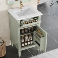 VanityFus 20-in Bathroom Vanity Green Single Sink Combo with Ceramic Top 1 Soft Close Door 1 Drawer Adjustable Shelves
