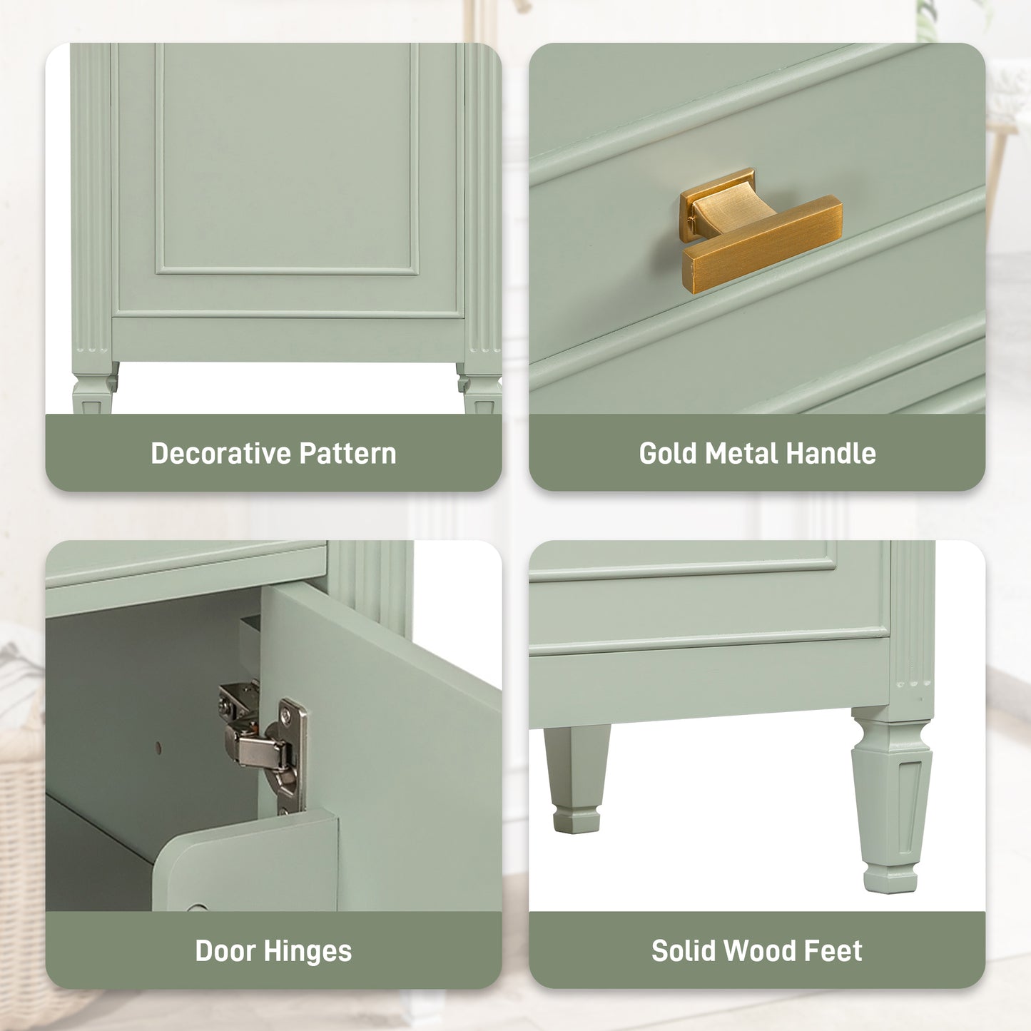 VanityFus 20-in Bathroom Vanity Green Single Sink Combo with Ceramic Top 1 Soft Close Door 1 Drawer Adjustable Shelves