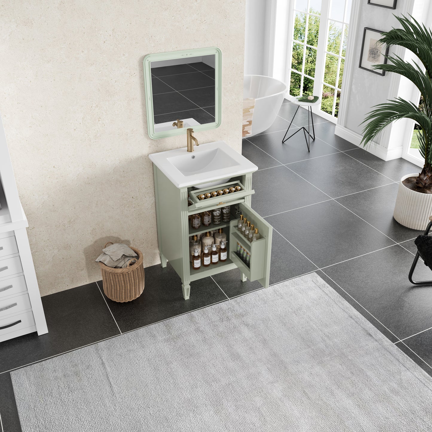 VanityFus 20-in Bathroom Vanity Green Single Sink Combo with Ceramic Top 1 Soft Close Door 1 Drawer Adjustable Shelves