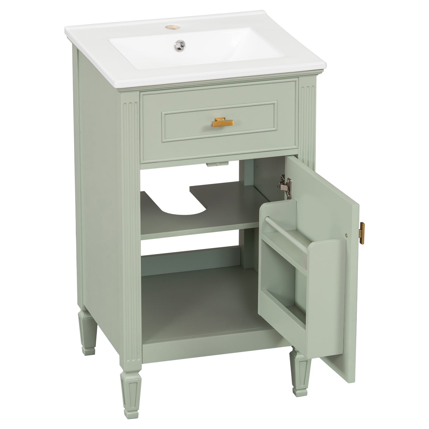 VanityFus 20-in Bathroom Vanity Green Single Sink Combo with Ceramic Top 1 Soft Close Door 1 Drawer Adjustable Shelves