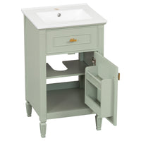 VanityFus 20-in Bathroom Vanity Green Single Sink Combo with Ceramic Top 1 Soft Close Door 1 Drawer Adjustable Shelves