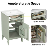 VanityFus 20-in Bathroom Vanity Green Single Sink Combo with Ceramic Top 1 Soft Close Door 1 Drawer Adjustable Shelves