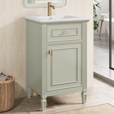 VanityFus 20-in Bathroom Vanity Green Single Sink Combo with Ceramic Top 1 Soft Close Door 1 Drawer Adjustable Shelves