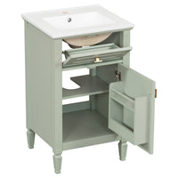 VanityFus 20-in Bathroom Vanity Green Single Sink Combo with Ceramic Top 1 Soft Close Door 1 Drawer Adjustable Shelves