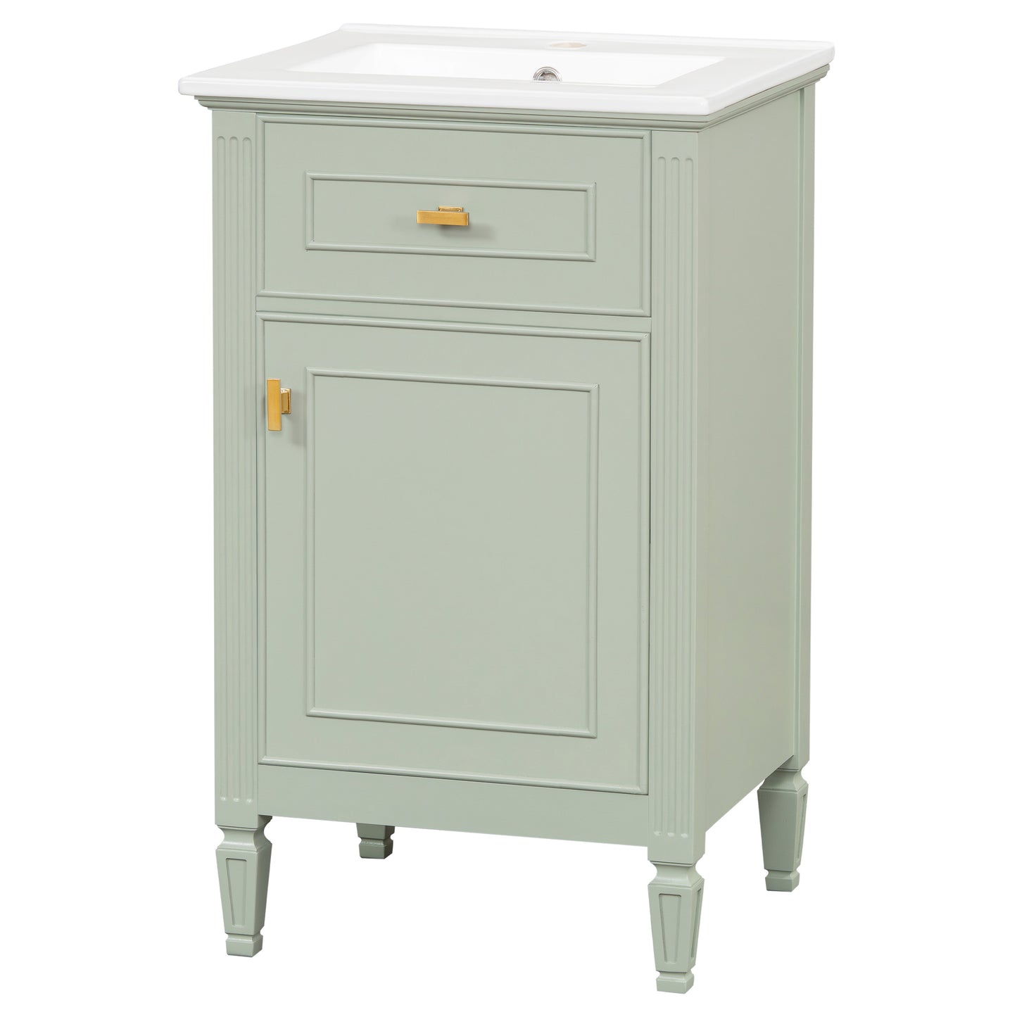 VanityFus 20-in Bathroom Vanity Green Single Sink Combo with Ceramic Top 1 Soft Close Door 1 Drawer Adjustable Shelves