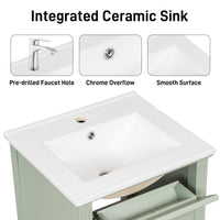 VanityFus 20-in Bathroom Vanity Green Single Sink Combo with Ceramic Top 1 Soft Close Door 1 Drawer Adjustable Shelves