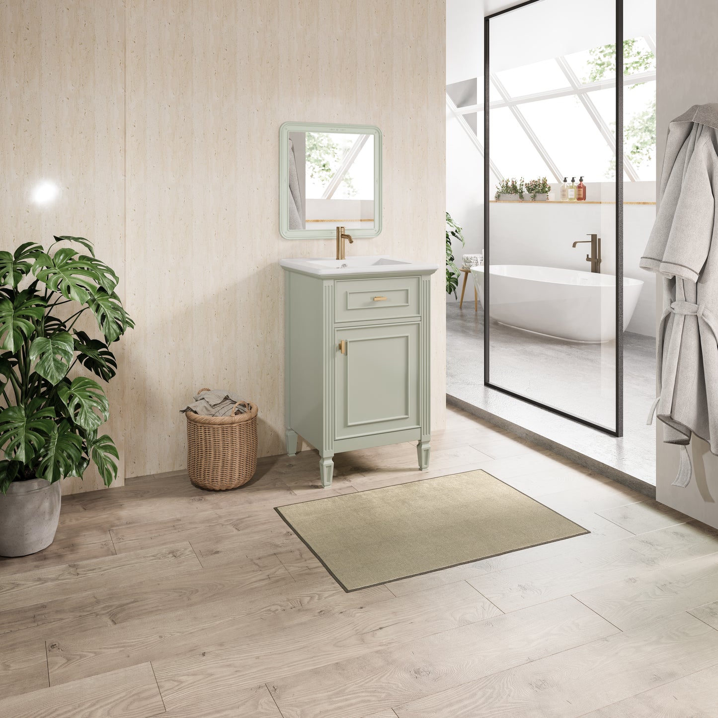VanityFus 20-in Bathroom Vanity Green Single Sink Combo with Ceramic Top 1 Soft Close Door 1 Drawer Adjustable Shelves