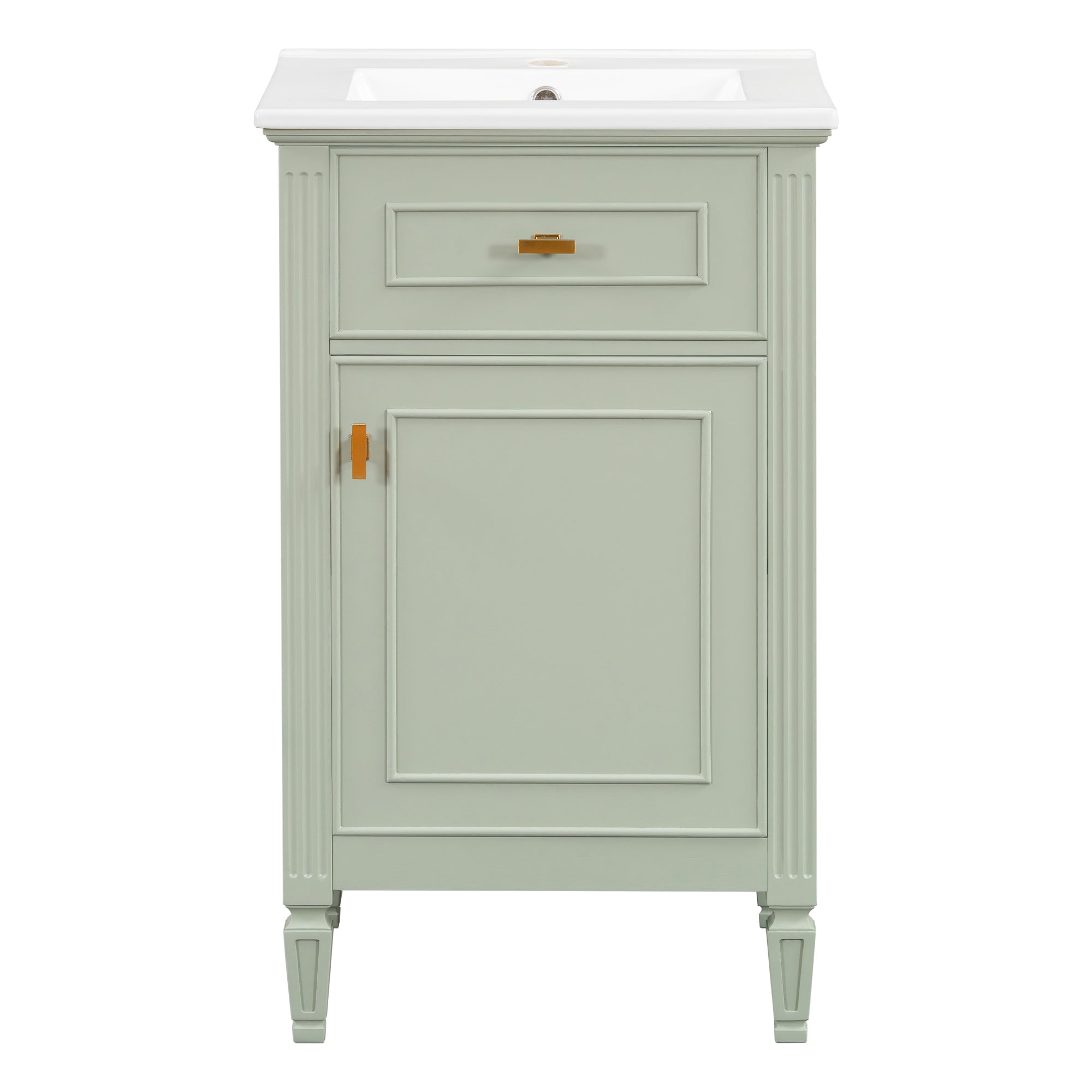 VanityFus 20-in Bathroom Vanity Green Single Sink Combo with Ceramic Top 1 Soft Close Door 1 Drawer Adjustable Shelves