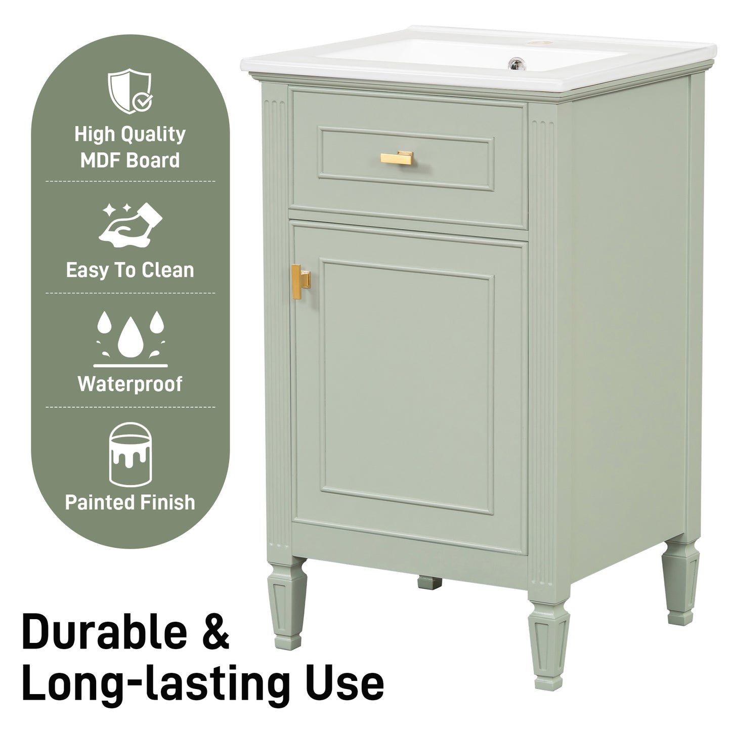 VanityFus 20-in Bathroom Vanity Green Single Sink Combo with Ceramic Top 1 Soft Close Door 1 Drawer Adjustable Shelves