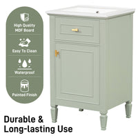 VanityFus 20-in Bathroom Vanity Green Single Sink Combo with Ceramic Top 1 Soft Close Door 1 Drawer Adjustable Shelves