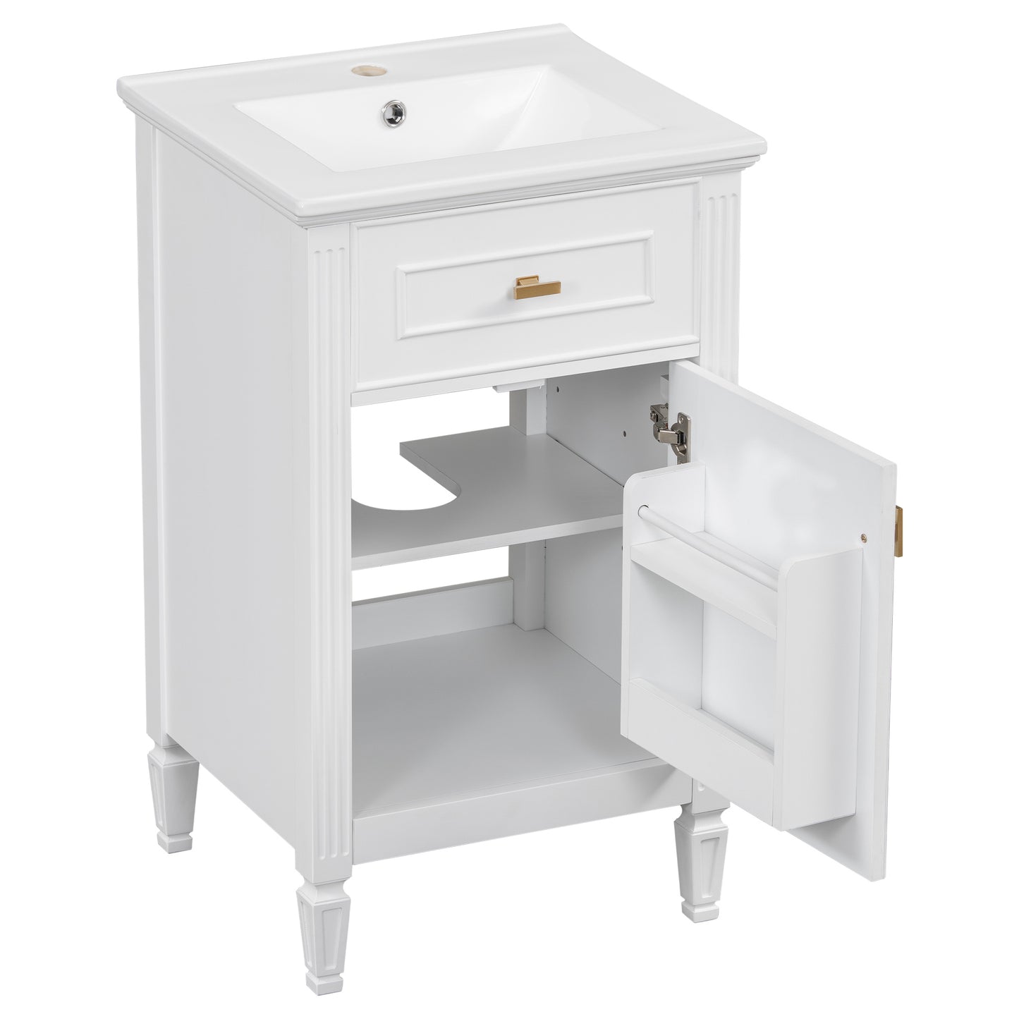 VanityFus 20-in Bathroom Vanity White Single Sink Combo with Ceramic Top 1 Soft Close Door 1 Drawer Adjustable Shelves