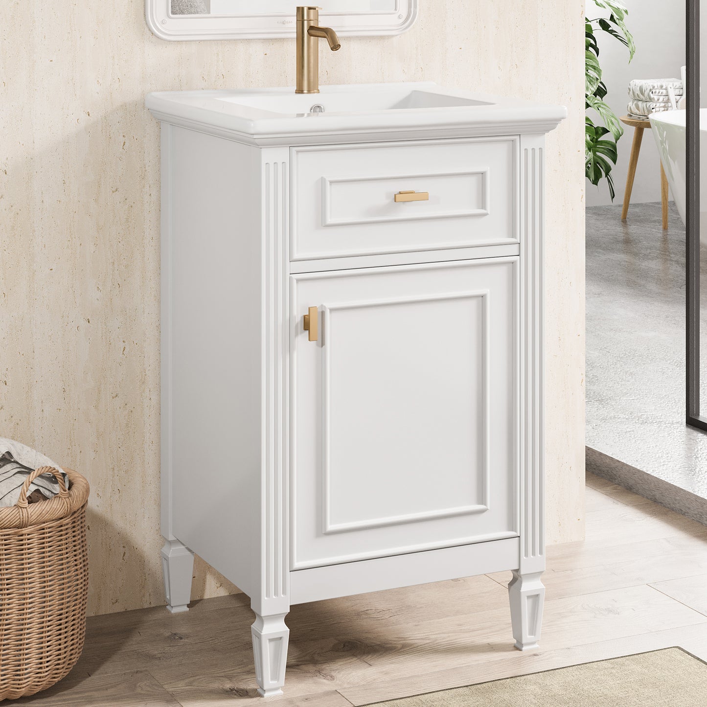 VanityFus 20-in Bathroom Vanity White Single Sink Combo with Ceramic Top 1 Soft Close Door 1 Drawer Adjustable Shelves