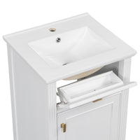 VanityFus 20-in Bathroom Vanity White Single Sink Combo with Ceramic Top 1 Soft Close Door 1 Drawer Adjustable Shelves