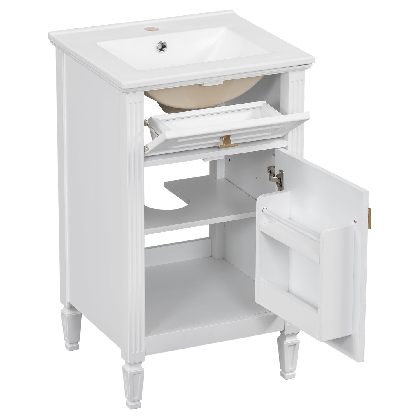 VanityFus 20-in Bathroom Vanity White Single Sink Combo with Ceramic Top 1 Soft Close Door 1 Drawer Adjustable Shelves
