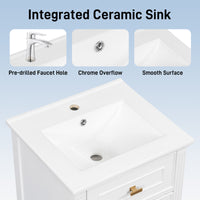 VanityFus 20-in Bathroom Vanity White Single Sink Combo with Ceramic Top 1 Soft Close Door 1 Drawer Adjustable Shelves
