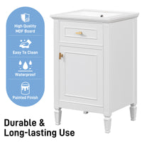 VanityFus 20-in Bathroom Vanity White Single Sink Combo with Ceramic Top 1 Soft Close Door 1 Drawer Adjustable Shelves
