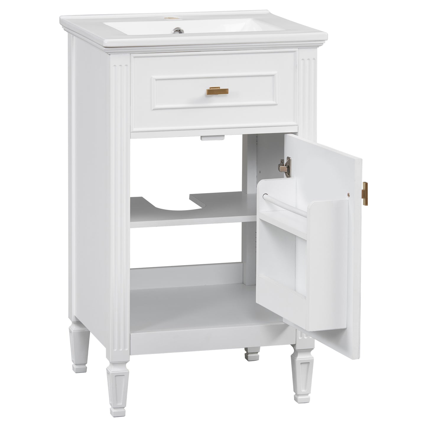 VanityFus 20-in Bathroom Vanity White Single Sink Combo with Ceramic Top 1 Soft Close Door 1 Drawer Adjustable Shelves