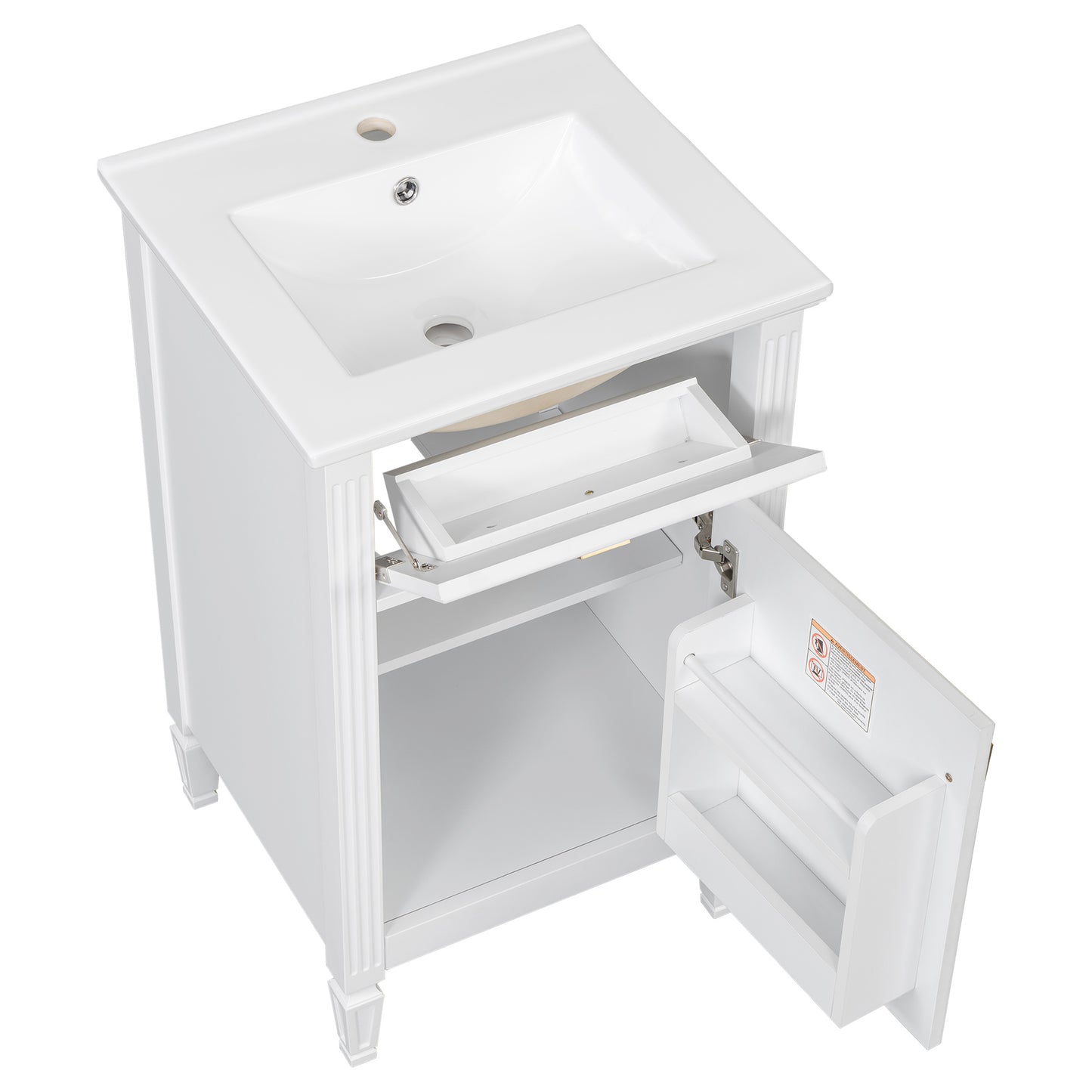 VanityFus 20-in Bathroom Vanity White Single Sink Combo with Ceramic Top 1 Soft Close Door 1 Drawer Adjustable Shelves