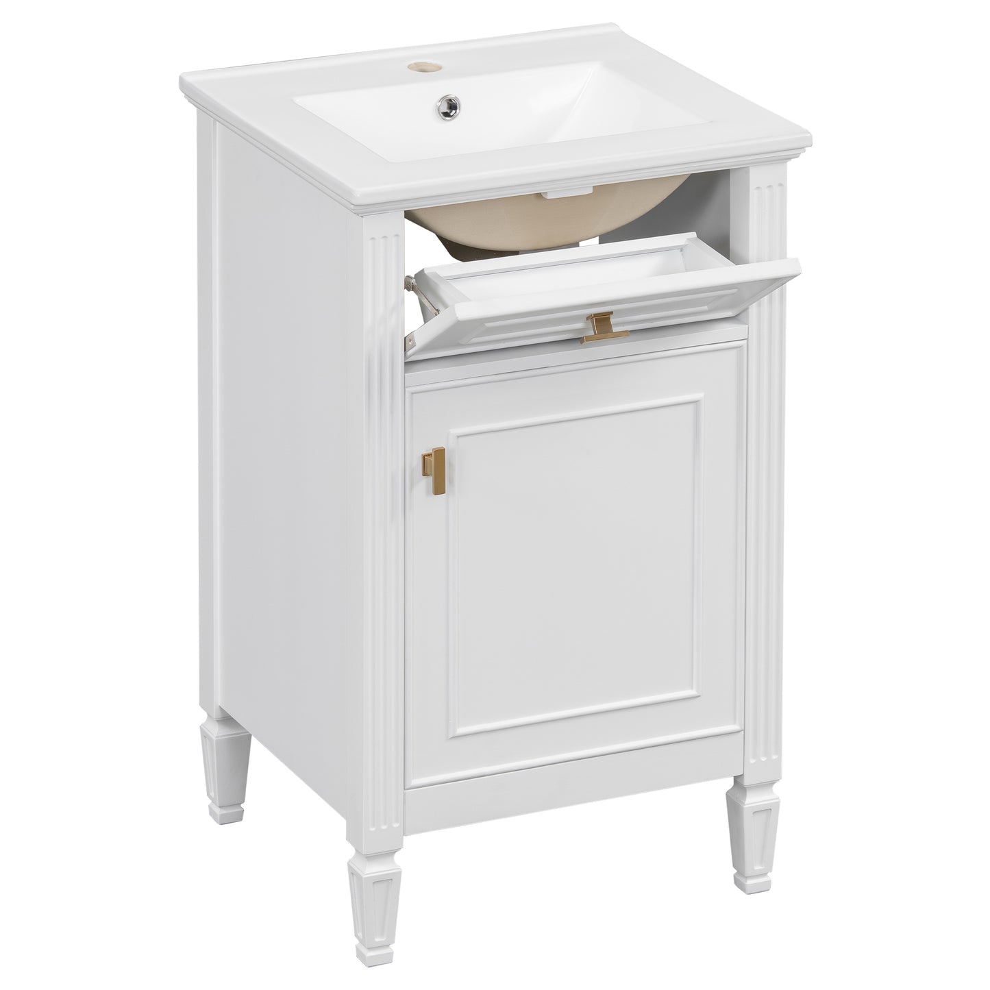 VanityFus 20-in Bathroom Vanity White Single Sink Combo with Ceramic Top 1 Soft Close Door 1 Drawer Adjustable Shelves