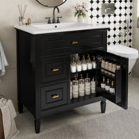 VanityFus 30-in Black Bathroom Vanity Single Sink Combo Ceramic Top 1 door 3 drawers Undermount Adjustable Shelves