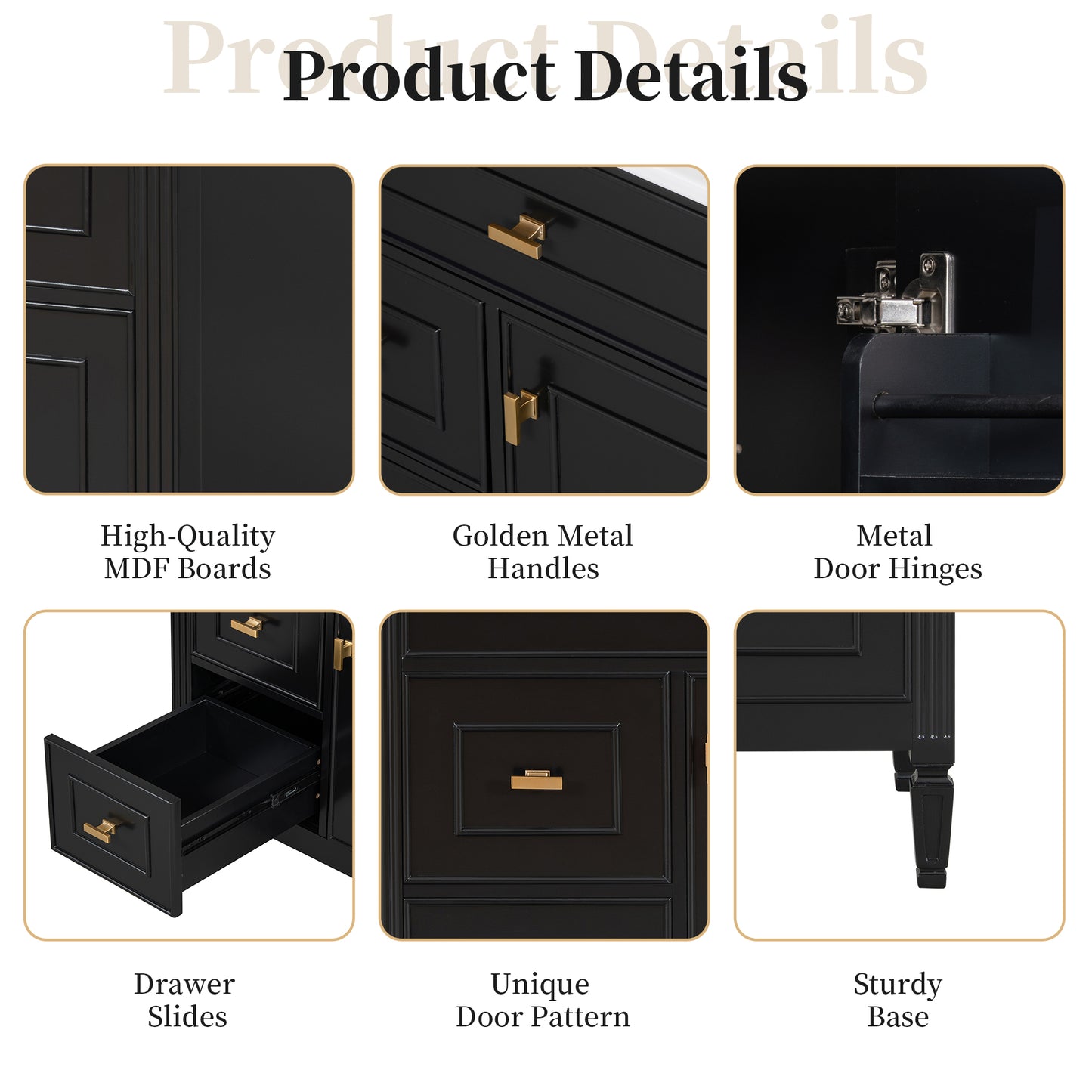 VanityFus 30-in Black Bathroom Vanity Single Sink Combo Ceramic Top 1 door 3 drawers Undermount Adjustable Shelves