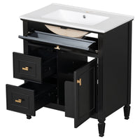 VanityFus 30-in Black Bathroom Vanity Single Sink Combo Ceramic Top 1 door 3 drawers Undermount Adjustable Shelves