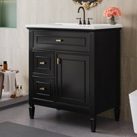 VanityFus 30-in Black Bathroom Vanity Single Sink Combo Ceramic Top 1 door 3 drawers Undermount Adjustable Shelves