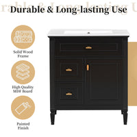 VanityFus 30-in Black Bathroom Vanity Single Sink Combo Ceramic Top 1 door 3 drawers Undermount Adjustable Shelves