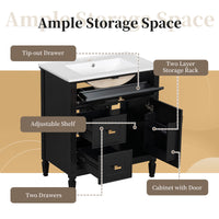 VanityFus 30-in Black Bathroom Vanity Single Sink Combo Ceramic Top 1 door 3 drawers Undermount Adjustable Shelves
