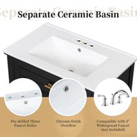 VanityFus 30-in Black Bathroom Vanity Single Sink Combo Ceramic Top 1 door 3 drawers Undermount Adjustable Shelves