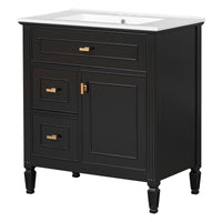 VanityFus 30-in Black Bathroom Vanity Single Sink Combo Ceramic Top 1 door 3 drawers Undermount Adjustable Shelves