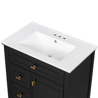 VanityFus 30-in Black Bathroom Vanity Single Sink Combo Ceramic Top 1 door 3 drawers Undermount Adjustable Shelves