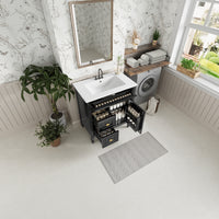 VanityFus 30-in Black Bathroom Vanity Single Sink Combo Ceramic Top 1 door 3 drawers Undermount Adjustable Shelves
