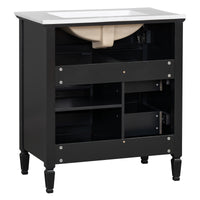 VanityFus 30-in Black Bathroom Vanity Single Sink Combo Ceramic Top 1 door 3 drawers Undermount Adjustable Shelves