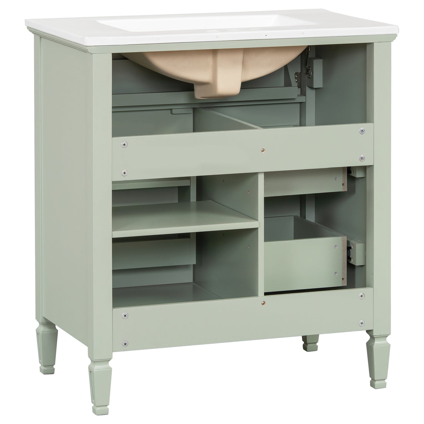 VanityFus 30-in Green Bathroom Vanity Single Sink Combo Ceramic Top 1 door 3 drawers Undermount Adjustable Shelves
