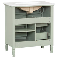 VanityFus 30-in Green Bathroom Vanity Single Sink Combo Ceramic Top 1 door 3 drawers Undermount Adjustable Shelves