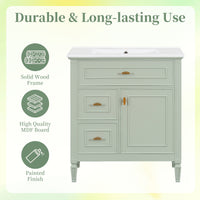 VanityFus 30-in Green Bathroom Vanity Single Sink Combo Ceramic Top 1 door 3 drawers Undermount Adjustable Shelves