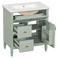 VanityFus 30-in Green Bathroom Vanity Single Sink Combo Ceramic Top 1 door 3 drawers Undermount Adjustable Shelves