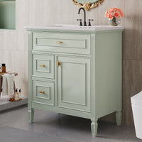 VanityFus 30-in Green Bathroom Vanity Single Sink Combo Ceramic Top 1 door 3 drawers Undermount Adjustable Shelves