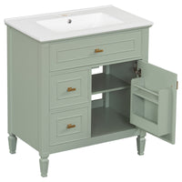 VanityFus 30-in Green Bathroom Vanity Single Sink Combo Ceramic Top 1 door 3 drawers Undermount Adjustable Shelves